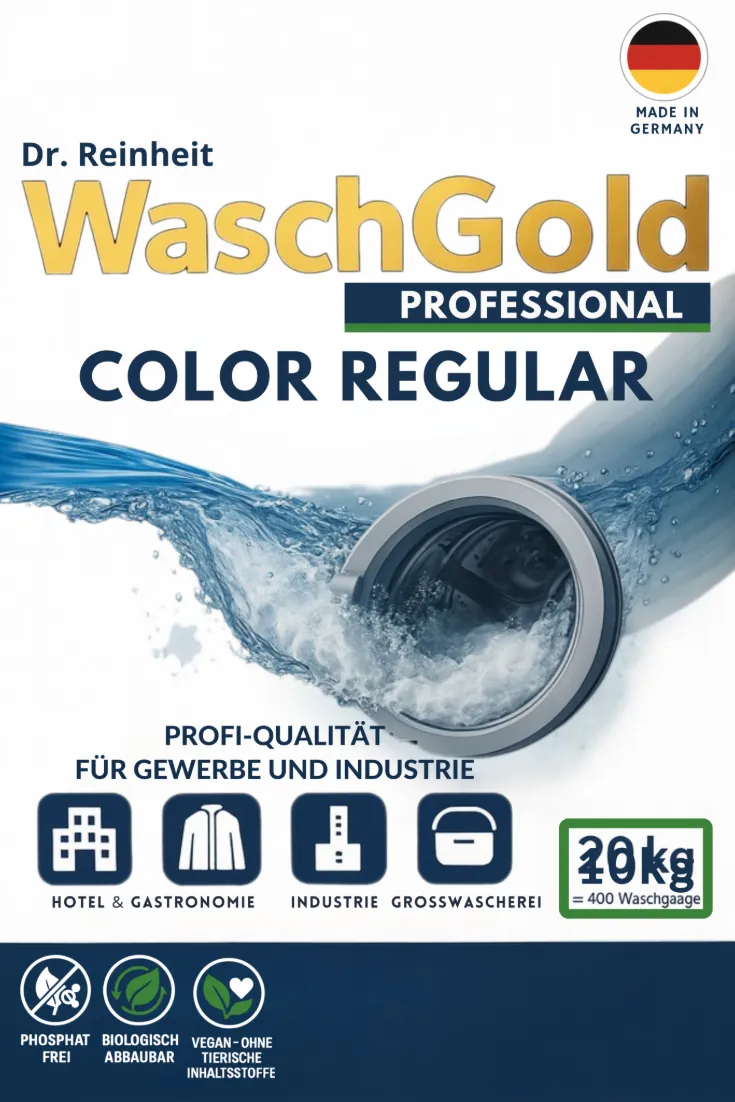 WaschGold Color Regular - Wirtschaftliches Buntwaschmittel, professionelles Waschmittel WaschGold Dr. Reinheit, Made in Germany