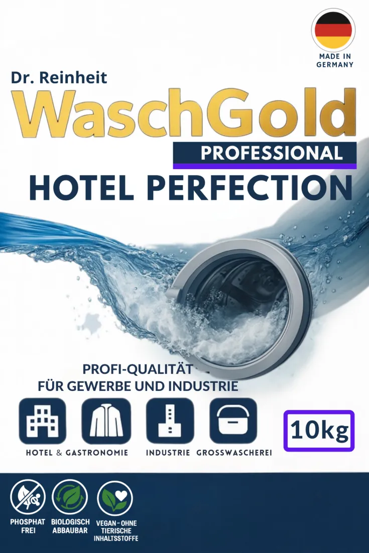WaschGold Hotel Perfection 10kg Premium konzentriertes Waschmittel - Sauerstoff-Desinfektion ab 60°C für Hotels und Gastronomie, Made in Germany